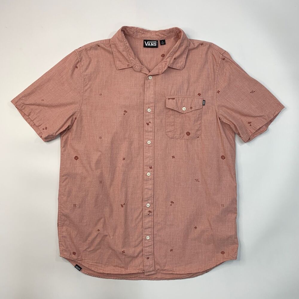 Vans Shirt Mens L Large Red Floral Palm Short Sleeve Chest Pocket Cotton - Picture 2 of 11